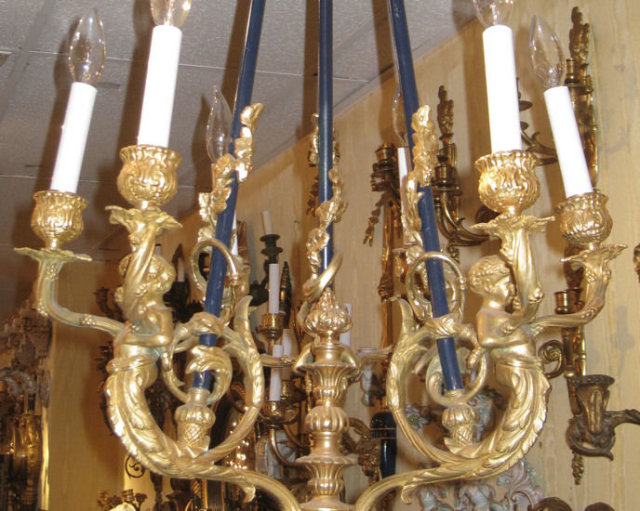 Antique French Louis XVI Style Ormolu Bronze Chandelier