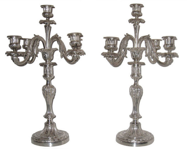 Pair of Antique Christofle French Silverplated Candelabra