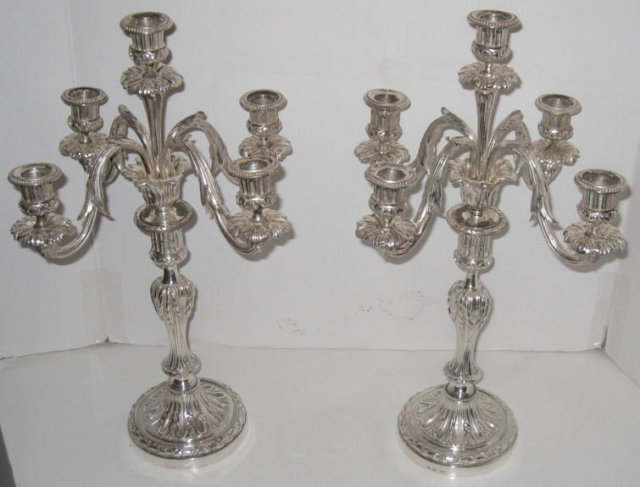 Pair of Antique Christofle French Silverplated Candelabra