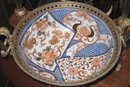 Antique Japanese Imari Centerpiece Bowl with Bronze Handles & Mounts