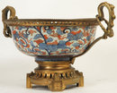 Antique Japanese Imari Centerpiece Bowl with Bronze Handles & Mounts