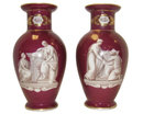 Pair of Red Porcelain Vases with Neoclassical Figural Decoration
