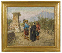 Large Mosaic Plaque Titled Promessi Sposi (The Betrothed) from Vatican Workshop