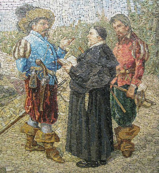 Large Mosaic Plaque Titled Promessi Sposi (The Betrothed) from Vatican Workshop