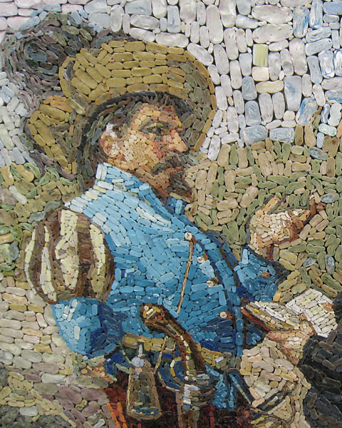 Large Mosaic Plaque Titled Promessi Sposi (The Betrothed) from Vatican Workshop
