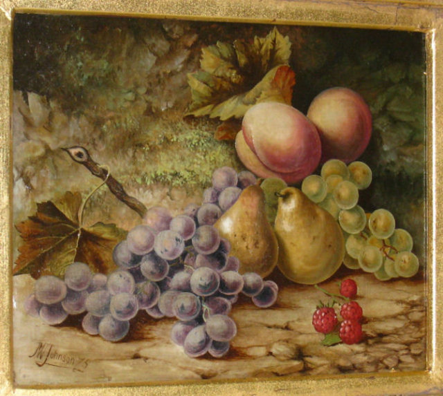 1875 English Fruit Still Life Oil on Canvas by P.W. Johnson