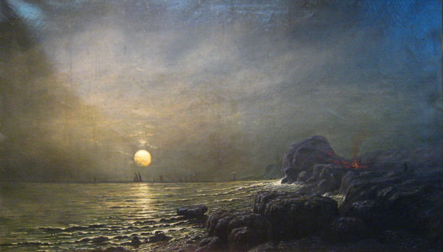Moonlit Seascape Oil Painting by Alexis Jean Fournier (1865-1948)