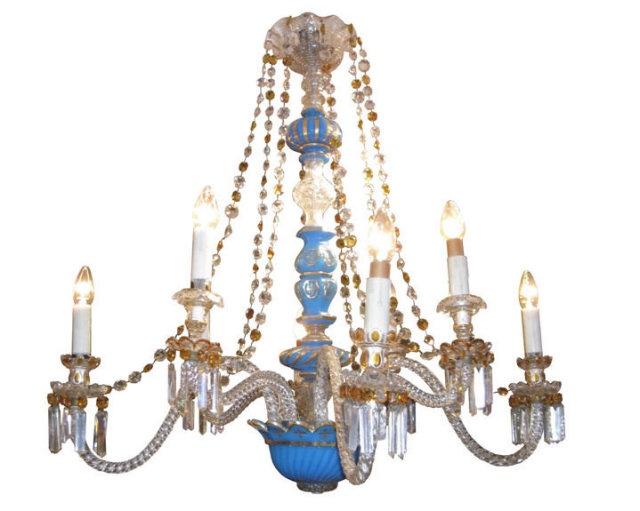 Antique Blue Opaline Glass Chandelier