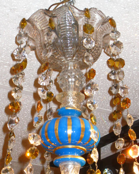 Antique Blue Opaline Glass Chandelier