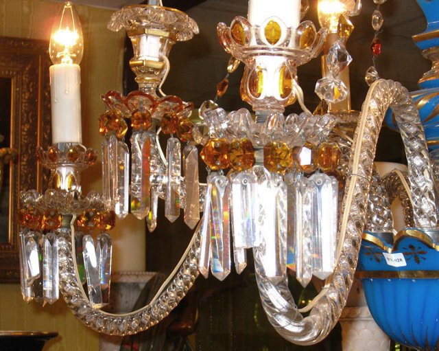 Antique Blue Opaline Glass Chandelier