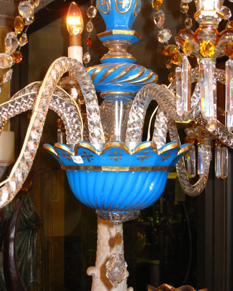Antique Blue Opaline Glass Chandelier