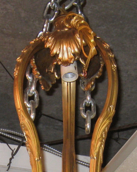 Antique French Louis XV Style Basket Form Bronze & Crystal Chandelier