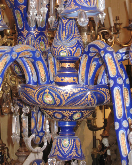 Palatial Antique Bohemian Blue Cased Glass Chandelier Made for Islamic Market