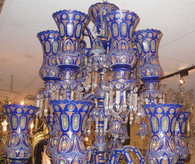 Antiques Art Vintage Palatial Antique Bohemian Blue Cased Glass Chandelier Made For Ic Market