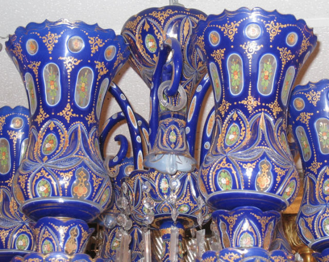 Palatial Antique Bohemian Blue Cased Glass Chandelier Made for Islamic Market