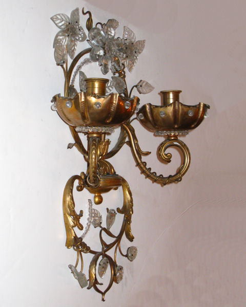 Maison Bagues Style Gilt Brass & Glass Sconces