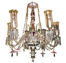 Antique Bohemian White Ruby & Green Overlay Glass Chandelier