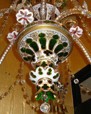 Antique Bohemian White Ruby & Green Overlay Glass Chandelier