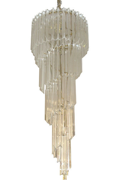 Cascading Acrylic and Brass Chandelier in Style of Venini or Camer