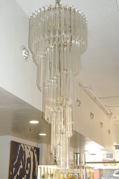 Cascading Acrylic and Brass Chandelier in Style of Venini or Camer