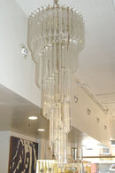 Cascading Acrylic and Brass Chandelier in Style of Venini or Camer