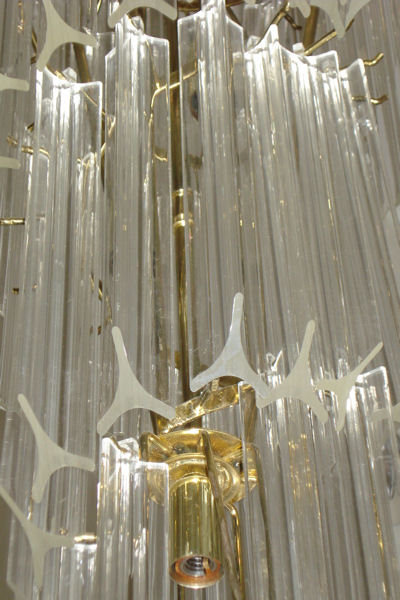 Cascading Acrylic and Brass Chandelier in Style of Venini or Camer