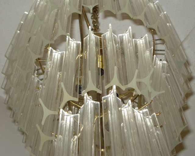 Cascading Acrylic and Brass Chandelier in Style of Venini or Camer