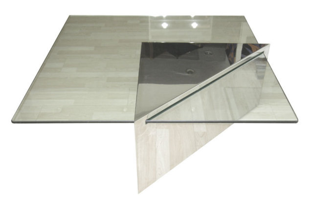 Triform Chrome-Plated Steel & Glass Coffee Table by J. Wade Beam for Brueton