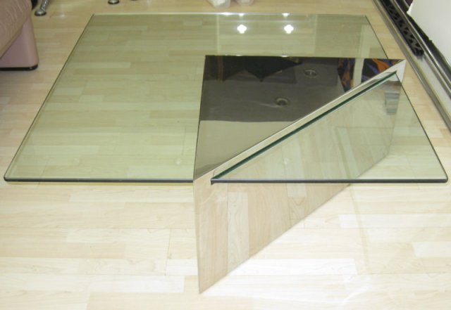 Triform Chrome-Plated Steel & Glass Coffee Table by J. Wade Beam for Brueton