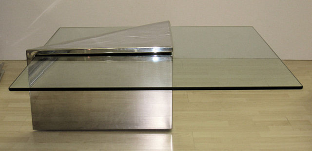 Triform Chrome-Plated Steel & Glass Coffee Table by J. Wade Beam for Brueton