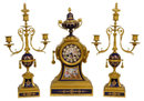 Antique French Ormolu Bronze & Enamel Clock Garniture