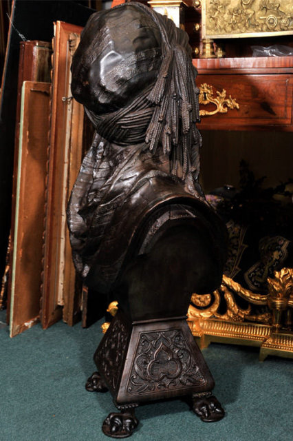 Antique Orientalist Male & Female Moor Busts in Patinated Metal