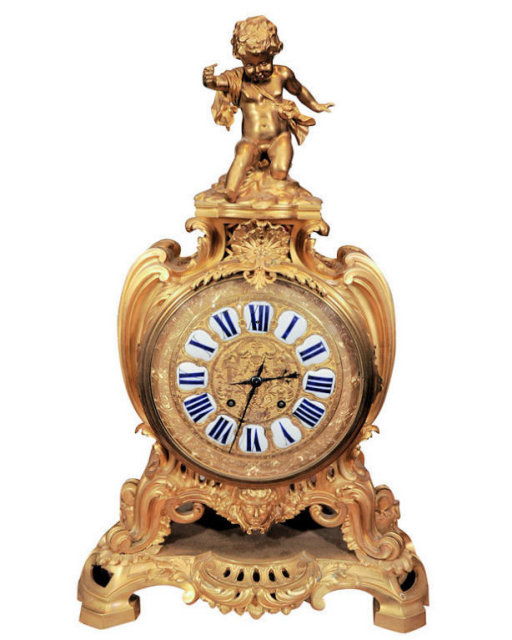 Antique Louis XV Style Ormolu Bronze Mantle Clock