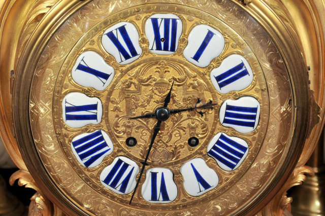 Antique Louis XV Style Ormolu Bronze Mantle Clock