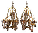 Pair Antique French Gilt Bronze & Crystal Girandole Candelabra