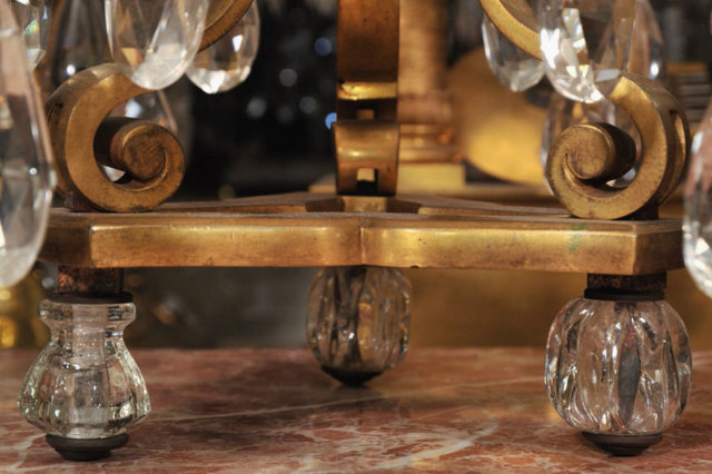 Pair Antique French Gilt Bronze & Crystal Girandole Candelabra