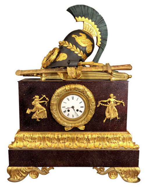 Antique French Empire Style Mantle Clock w Roman Armor