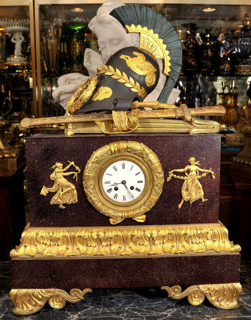 Antique French Empire Style Mantle Clock w Roman Armor
