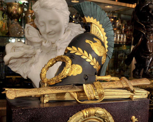 Antique French Empire Style Mantle Clock w Roman Armor