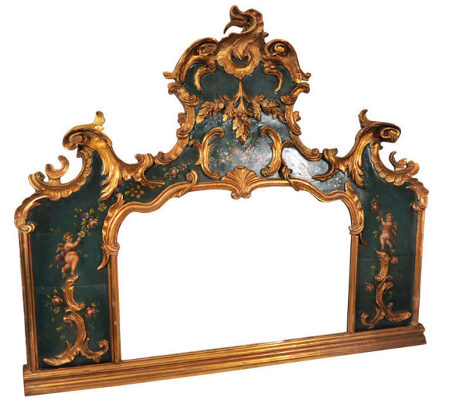 Antique Louis XV Style Painted Gilded Overmantel Mirror