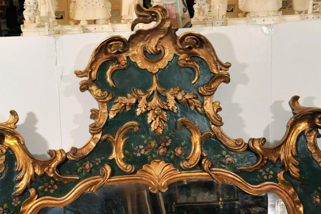 Antique Louis XV Style Painted Gilded Overmantel Mirror