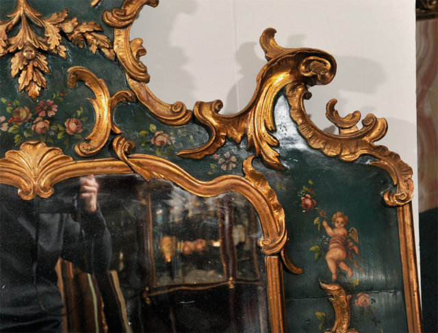 Antique Louis XV Style Painted Gilded Overmantel Mirror