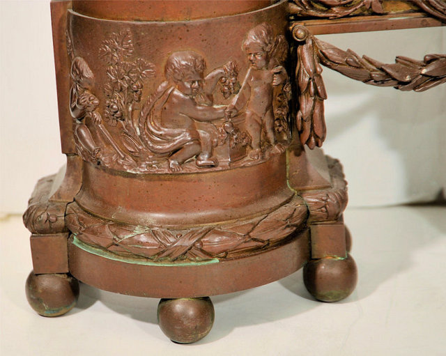 Antique French Louis XVI Armory Motif Andirons Firedogs