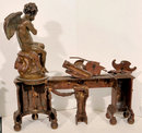 Antique French Louis XVI Armory Motif Andirons Firedogs