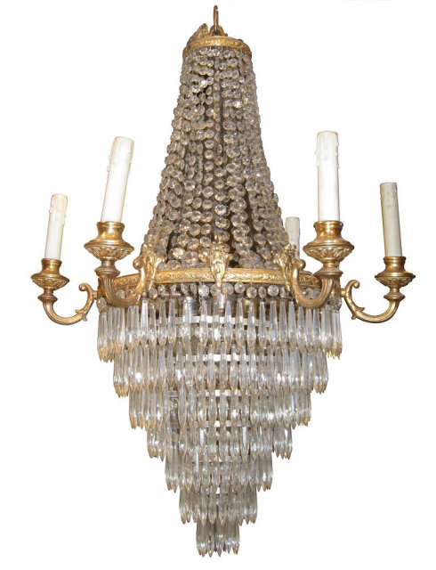 Antique Neoclassical Cascading Crystal Chandelier