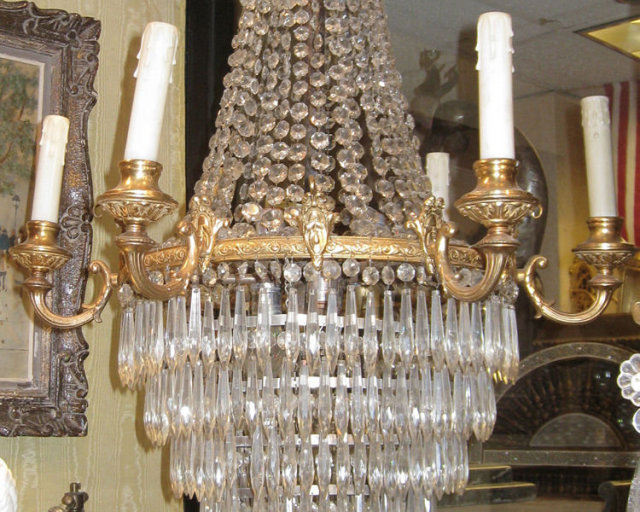 Antique Neoclassical Cascading Crystal Chandelier