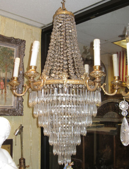 Antique Neoclassical Cascading Crystal Chandelier