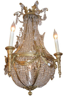 Antique Louis XVI Style Bronze & Crystal Chandelier