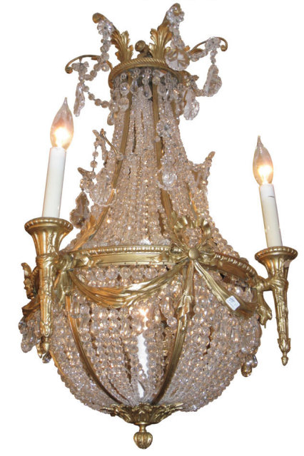 Antique Louis XVI Style Bronze & Crystal Chandelier