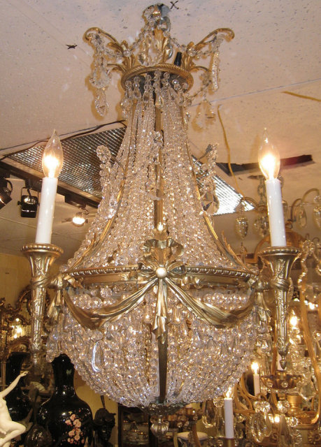 Antique Louis XVI Style Bronze & Crystal Chandelier